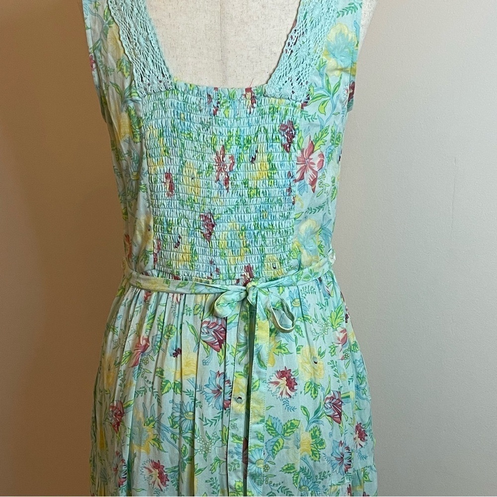 Vintage April Cornell Maxi Dress XXS Floral Crochet & Smocking Cottagecore - Picture 10 of 11